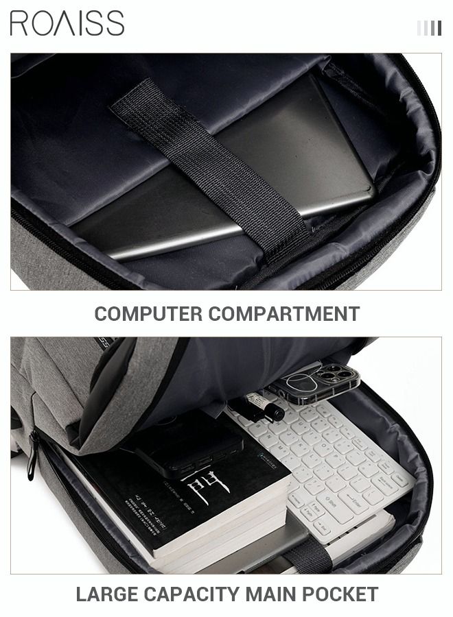 Multifunction Waterproof Backpack with USB Port Colorblock Waterproof Oxford School Bag for Men Work Travel Flight Business Commuter 15.6