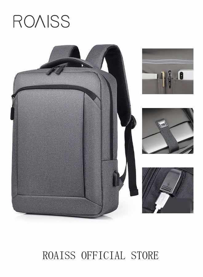 Multifunction Waterproof Backpack with USB Port Casual Minimalist Oxford for Men Dark Grey