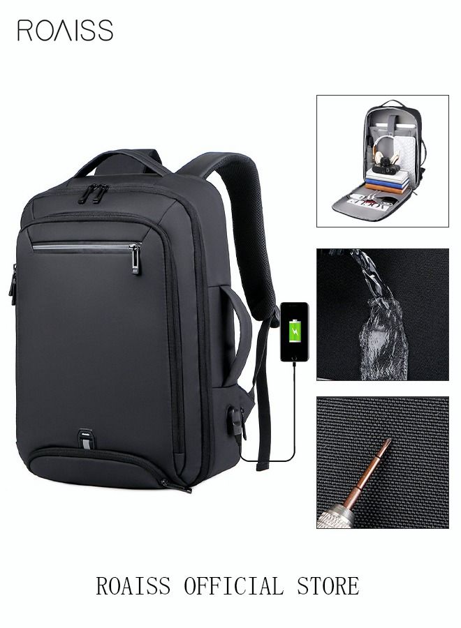 Fits 17 Inch Laptop Backpack Business Backpack 3 in 1 Scalable Capacity College Bookbag For Work School Travel Flight with USB Port Waterproof Casual Computer Daypack for Men Black