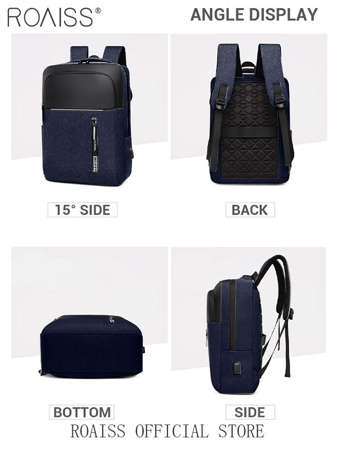 Multifunction Waterproof Backpack with USB Port Colorblock Waterproof Oxford School Bag for Men Work Travel Flight Business Commuter 15.6