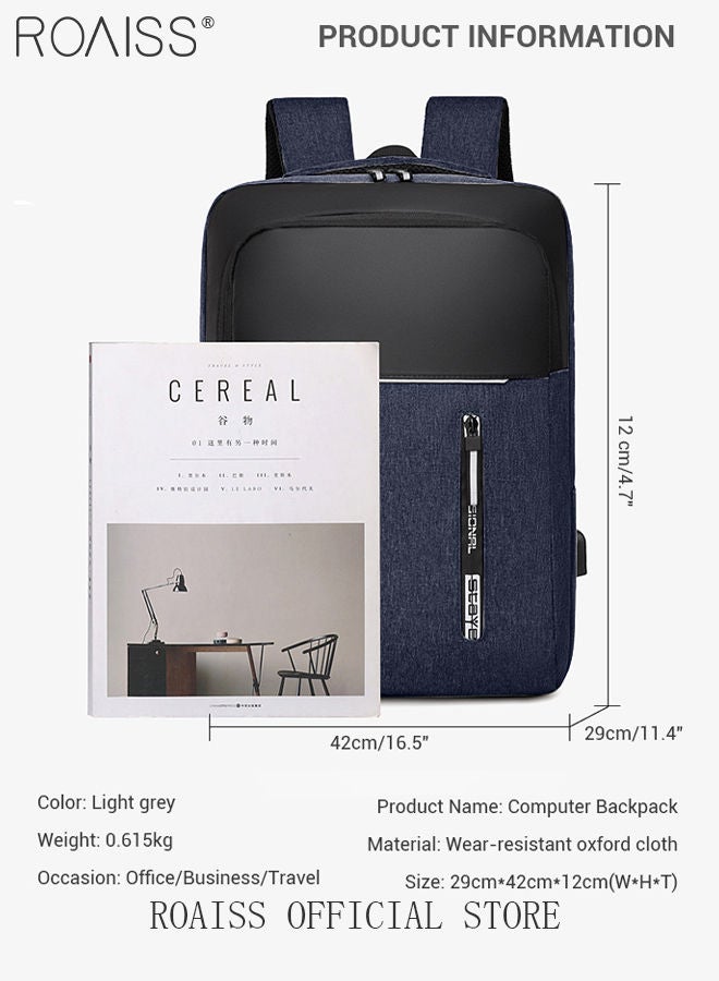 Multifunction Waterproof Backpack with USB Port Colorblock Waterproof Oxford School Bag for Men Work Travel Flight Business Commuter 15.6