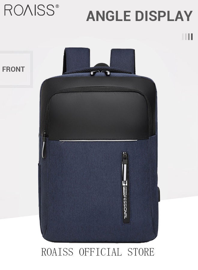 Multifunction Waterproof Backpack with USB Port Colorblock Waterproof Oxford School Bag for Men Work Travel Flight Business Commuter 15.6