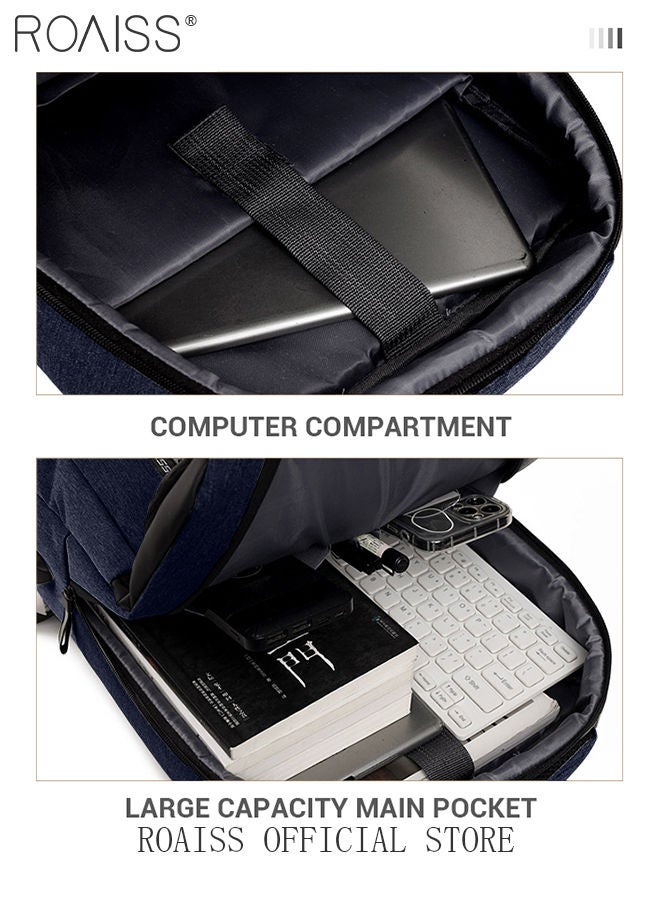 Multifunction Waterproof Backpack with USB Port Colorblock Waterproof Oxford School Bag for Men Work Travel Flight Business Commuter 15.6