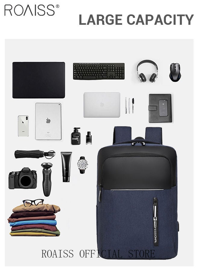 Multifunction Waterproof Backpack with USB Port Colorblock Waterproof Oxford School Bag for Men Work Travel Flight Business Commuter 15.6
