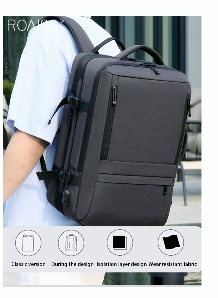 Scalable Large Capacity Laptop Backpack Business Backpack College Waterproof Travel Backpack Suitable for 17 Inch Laptops for Men and Women with USB Charger Black
