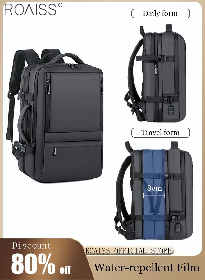Scalable Large Capacity Laptop Backpack Business Backpack College Waterproof Travel Backpack Suitable for 17 Inch Laptops for Men and Women with USB Charger Black