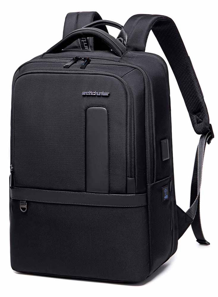 Durable School Laptop Backpack,Water Resistant Business Travel Expandable Bag with USB Charging Port for Work,Black