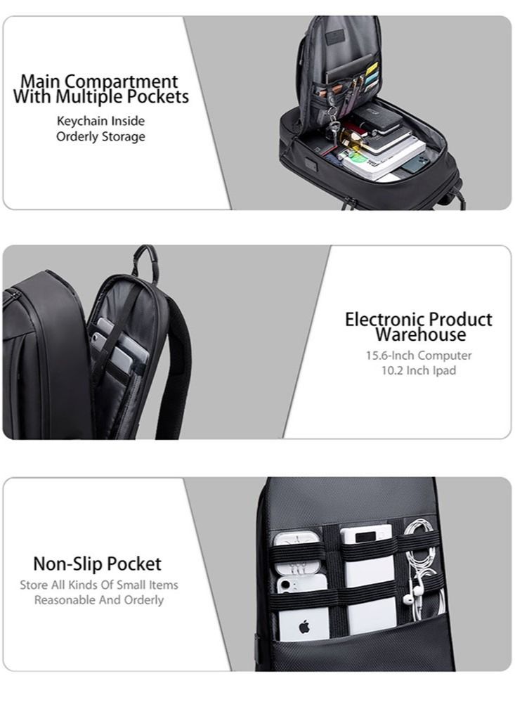 Casual Travel Computer Bag, School Backpack with Laptop Compartment for Men and Women, Black