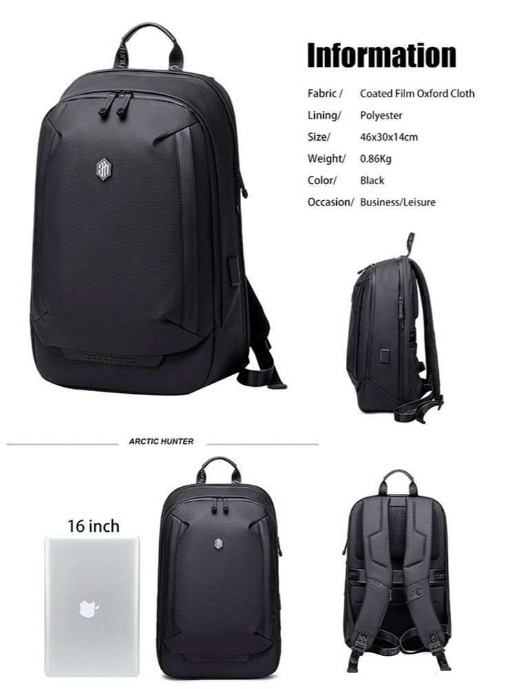 Casual Travel Computer Bag, School Backpack with Laptop Compartment for Men and Women, Black