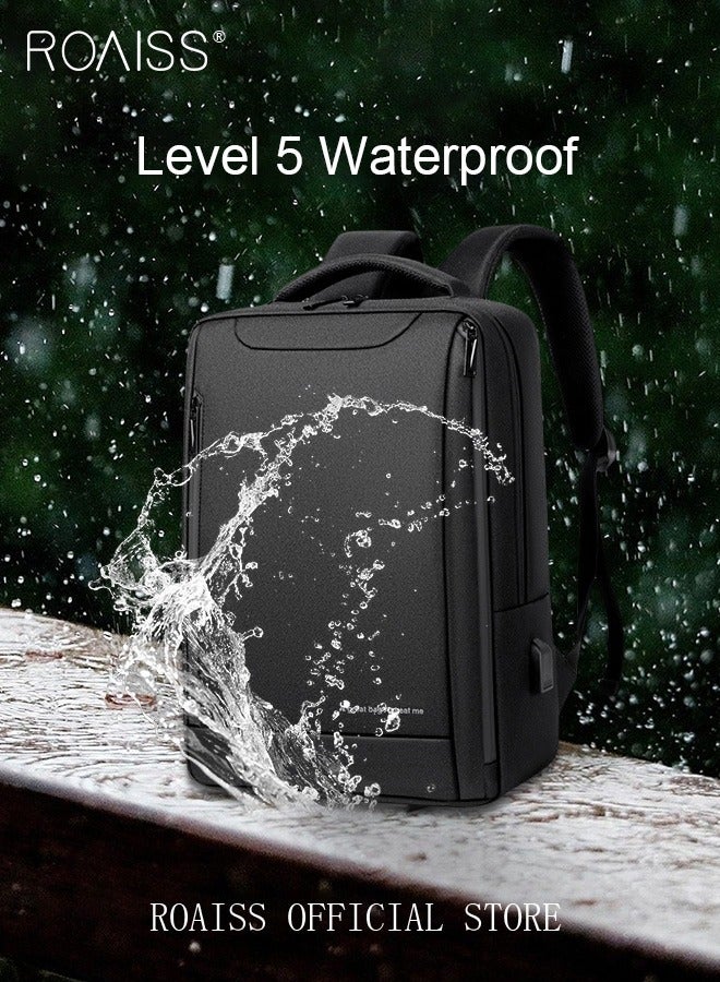 Oxford Backpack Men's 15.6-inch Large Capacity Outdoor Travel Laptop Backpack Leisure Business Commuting Bag Waterproof Laptop Computer Bag for Daily Use Student Travel with USB Charge Port