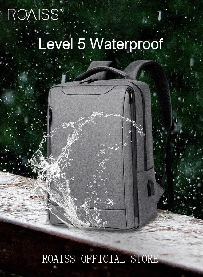 Oxford Backpack Men's 15.6-inch Large Capacity Outdoor Travel Laptop Backpack Leisure Business Commuting Bag Waterproof Laptop Computer Bag for Daily Use Student Travel with USB Charge Port
