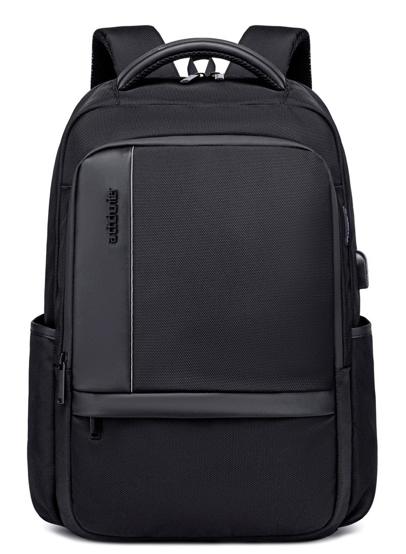 Casual Travel Backpack Water Resistant Unisex School College Bag with Built in USB Port and Laptop Compartment for Men and Women B00120C Black