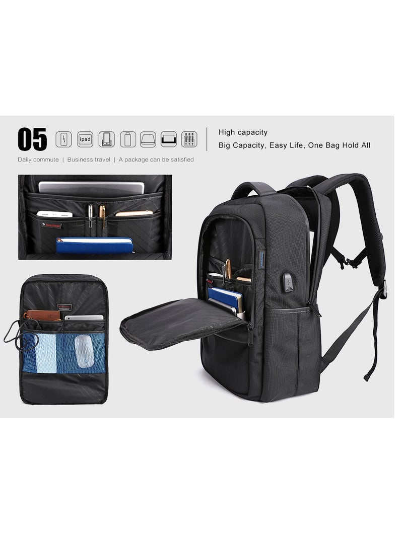 Casual Travel Backpack Water Resistant Unisex School College Bag with Built in USB Port and Laptop Compartment for Men and Women B00120C Black