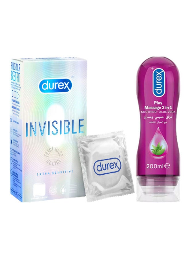 Invisible Extra Sensitive Condoms 12 and Durex 2 In 1 Lubricant Soothing Aloe Vera 200ml