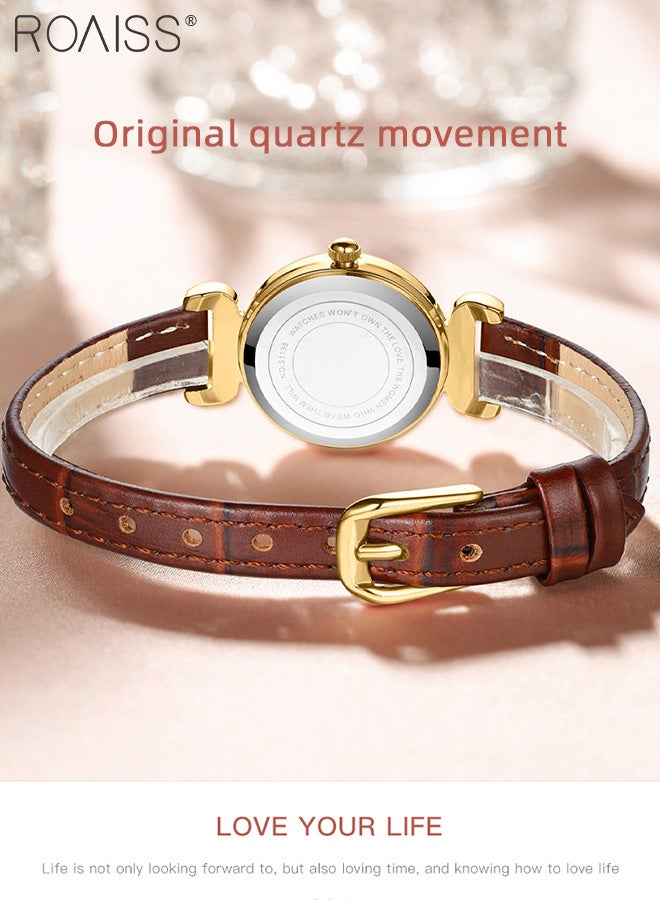 Women's PU Leather Strap Quartz Watch, Analog Display Round Dial, Waterproof Retro Simple Wristwatch as Gift for Ladies, Brown