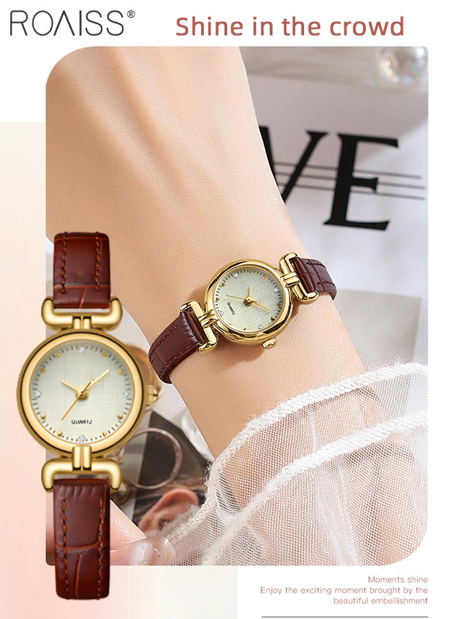 Women's PU Leather Strap Quartz Watch, Analog Display Round Dial, Waterproof Retro Simple Wristwatch as Gift for Ladies, Brown