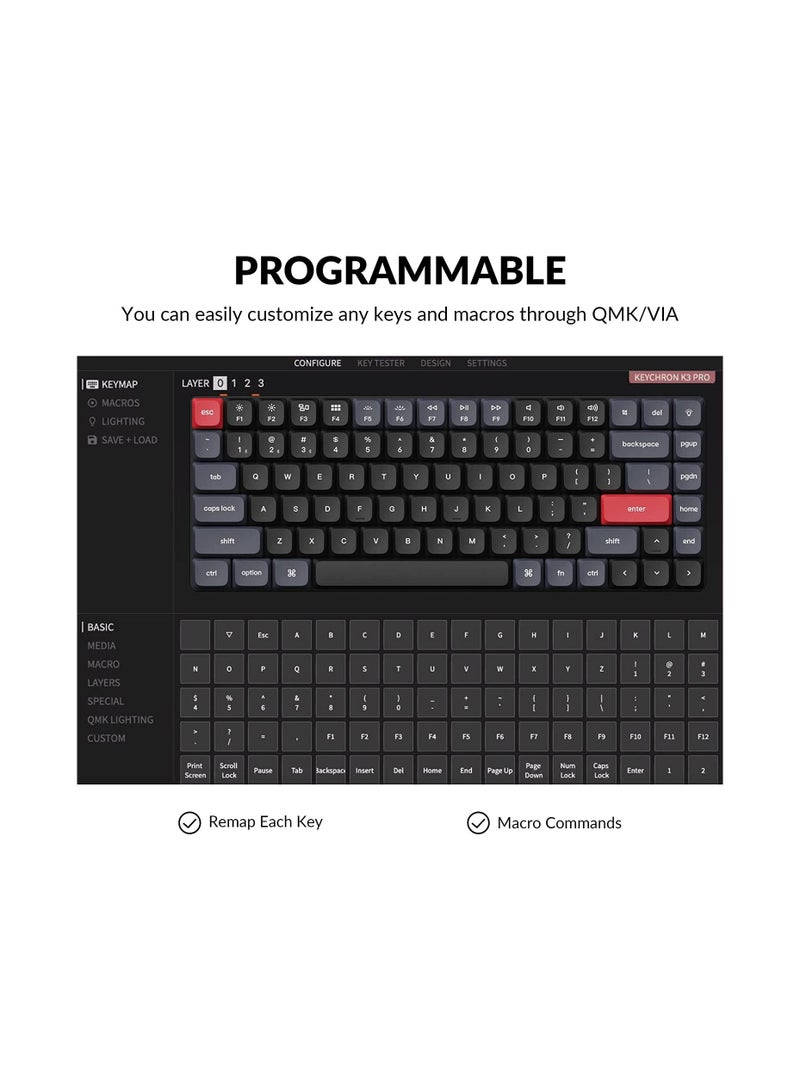 K3 Pro Wireless Custom Mechanical Keyboard, 84 keys 75% Layout QMK/VIA Programmable Bluetooth/Wired White Backlight Ultra-Slim with Gateron Low-Profile Blue Switch Compatible with Mac Windows Linux