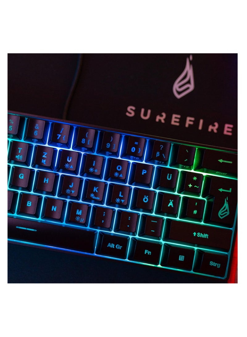 Surefire Kingpin X1 60% Gaming Keyboard, US English, Gaming Multimedia Keyboard, Small & Mobile, RGB Keyboard with Lighting, 25 Anti-Ghosting Keys, American Layout QWERTY