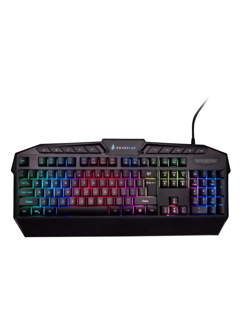 Surefire KingPin Gaming Keyboard - gaming multimedia keyboard - LED-backlighting - RGB-keyboard - USB-cable - 25 anti-ghosting-keys - QWERTY-layout English I powered by Verbatim