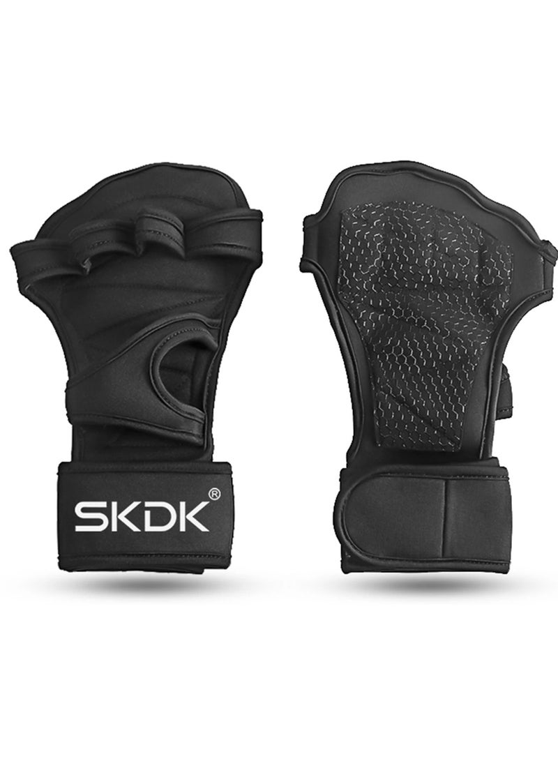 Weight Lifting Gloves, Strong Impact Resistance Weight Lifting Fitness Gloves With Wrist Wraps, Silicone Gel Full Palm Protection Gym Workout Gloves For Men, (Size L, Black)