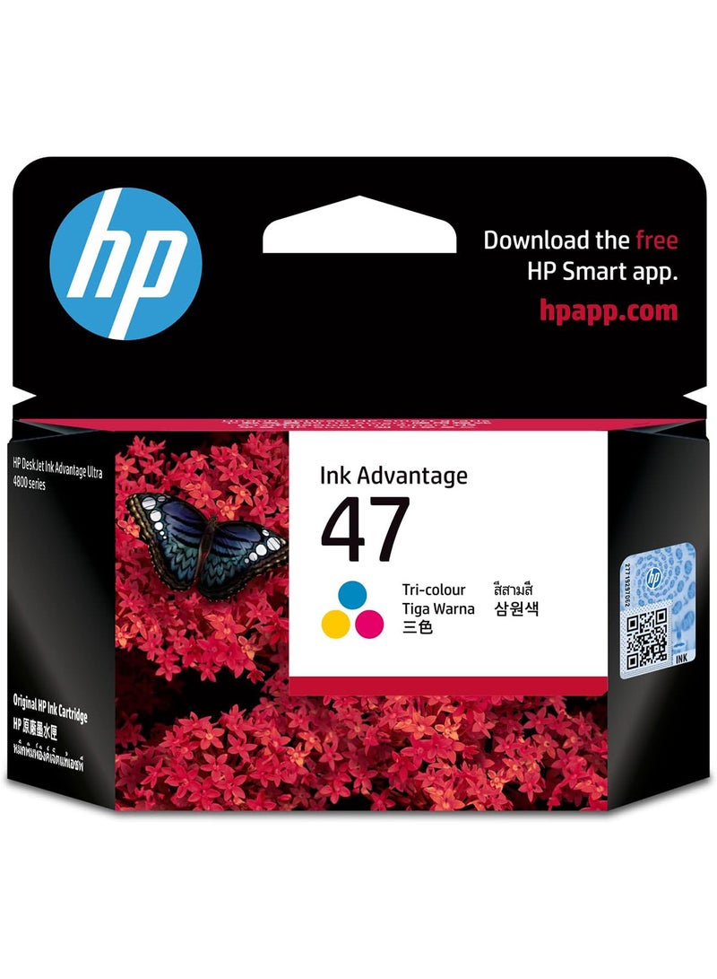 47 Tri-Color Original Ink Advantage Cartridge, 6Zd61Ae Cyan, Magenta, Yellow