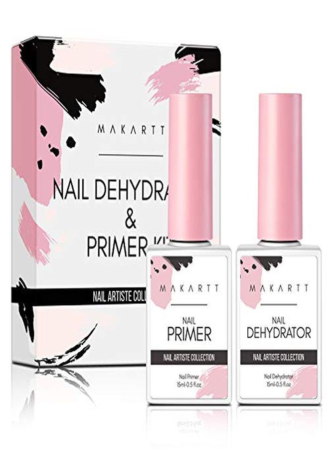 Nail Dehydrator And Primer Set, Air Dry Professional Nail Prep Nail Primer Long-Lasting Protein Bond For Acrylic Nails Powder Uv Gel Nail Polish(15Ml/0.5 Oz)