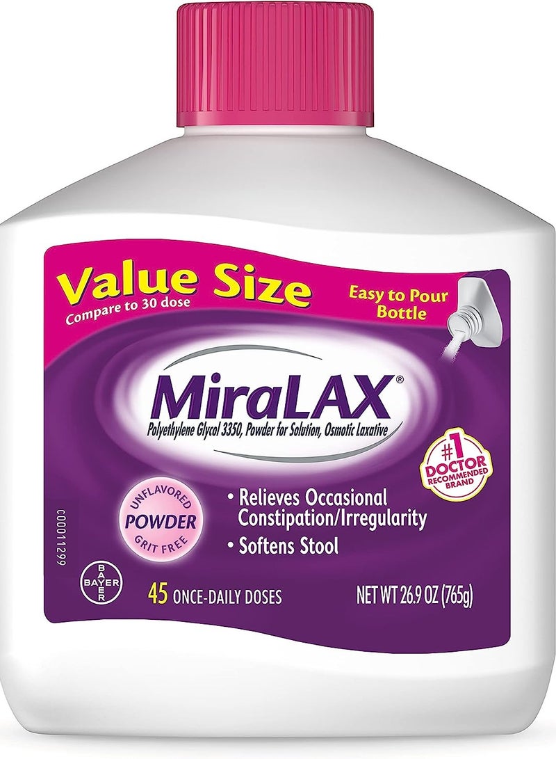 MiraLAX Relieves Occasional Constipation,Softens Stool,with PEG 3350,45 Doses