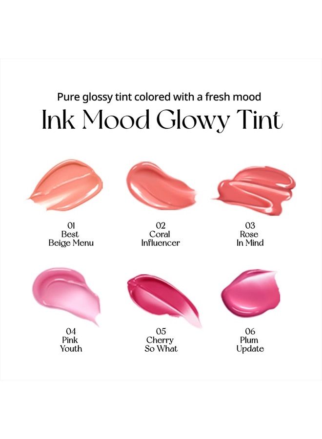 Ink Mood Glowy Tint | Lip-Plumping, Naturally Moisturizing, Lightweight, Glow-Boosting, Long-Lasting, Comfortable, Non-Sticky, Mask Friendly, No White Film (02 CORAL INFLUENCER)