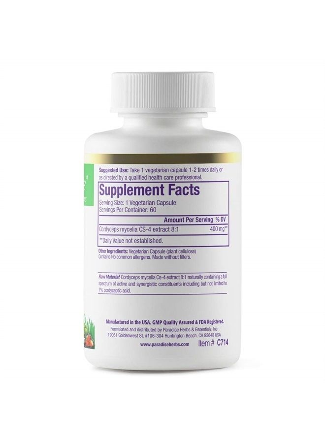 Cordyceps CS-4 Extract, Vegan Antioxidant, Non GMO, Gluten Free, 60 Vegetarian Capsules
