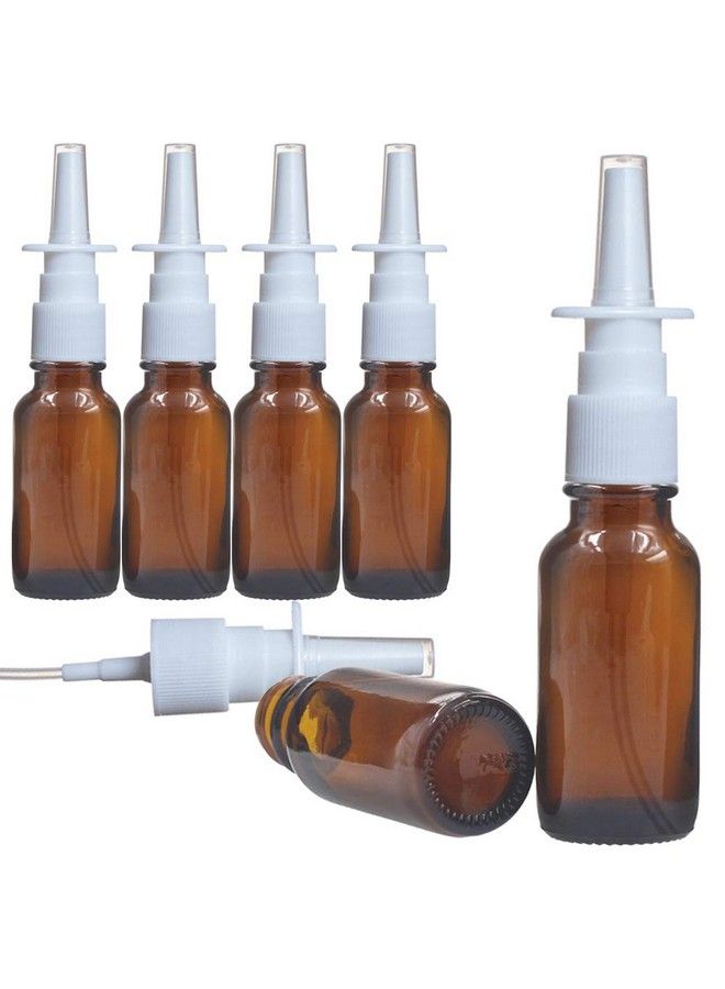 6 Pcs (20Ml/0.67Oz) Amber Round Empty Glass Nasal Spray Bottle With Press Spray Head Refillable Portable Fine Mist Sprayers Containers Pot Travel Sub Bottling For Colloidal Silver Saline