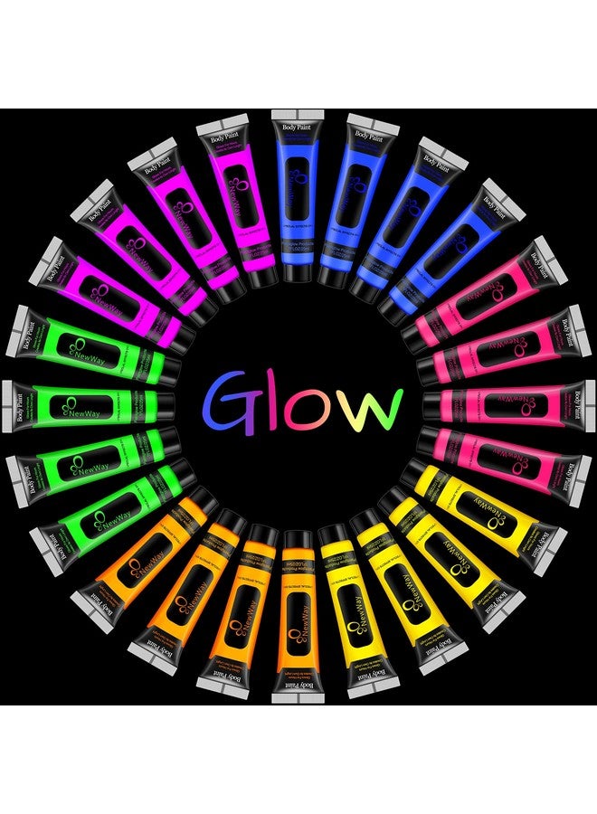 Glow In The Uv Dark Body Paint Luminous Neon Paint 1 Fl.Oz X 24 Pcs In 6 Colors Party Supplies Black Light Paint Water Soluble Uv Light Makeup For Party Cosplay