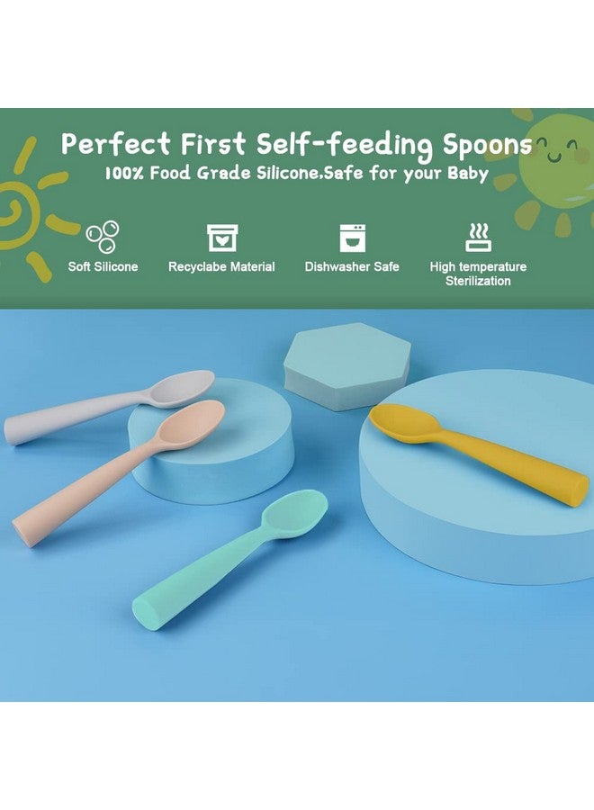 Silicone Baby Feeding Spoons 4 Pcs Baby Spoons First Stage Feeding Spoons For Infants Silicone Baby Spoons Ultra Durable & Chewproof Silicone Feeding Spoons Dishwasher Safe Baby Utensils