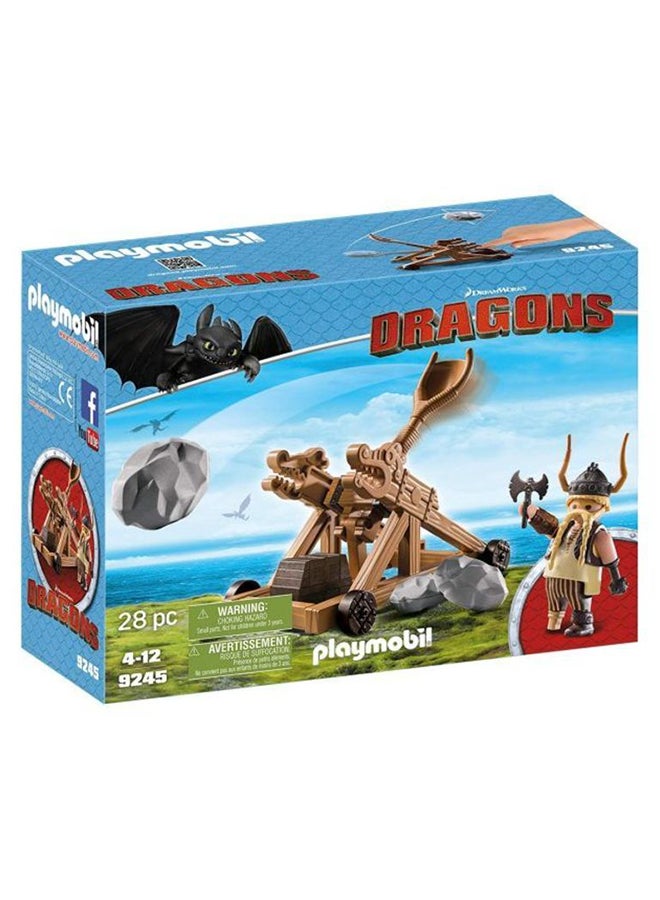 28-Piece How To Train Your Dragon Gobber With Catapult Set 9245 24.8x9.2x18.7cm