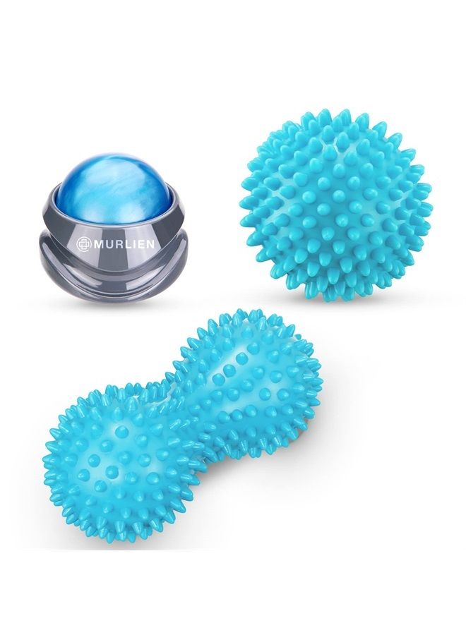 Massage Roler Ball & Spiky Massage Ball Set (Blue)