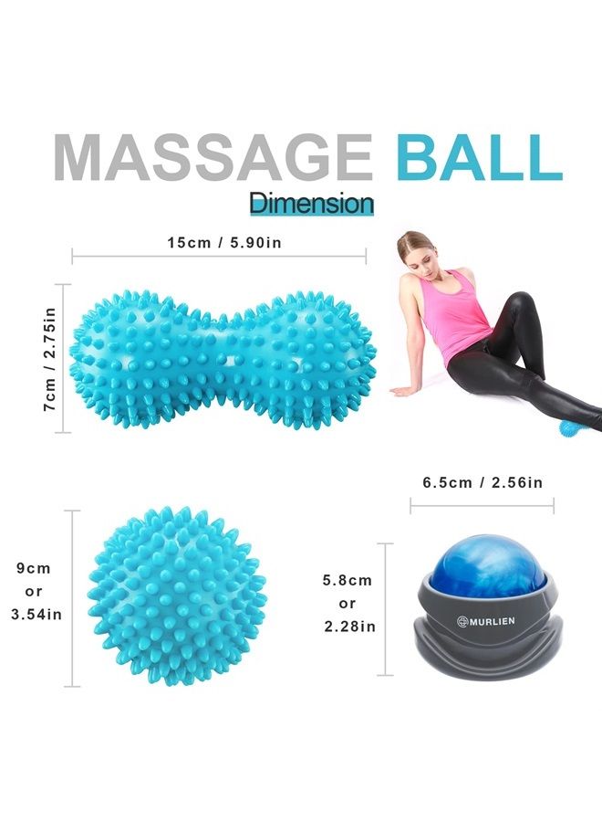 Massage Roler Ball & Spiky Massage Ball Set (Blue)