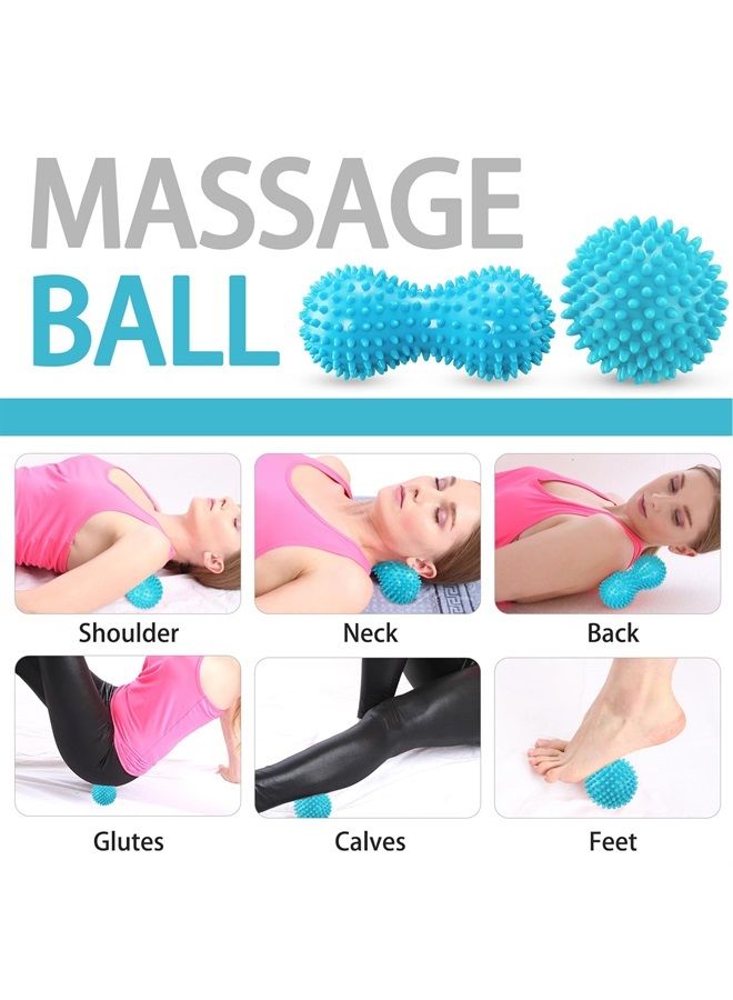 Massage Roler Ball & Spiky Massage Ball Set (Blue)