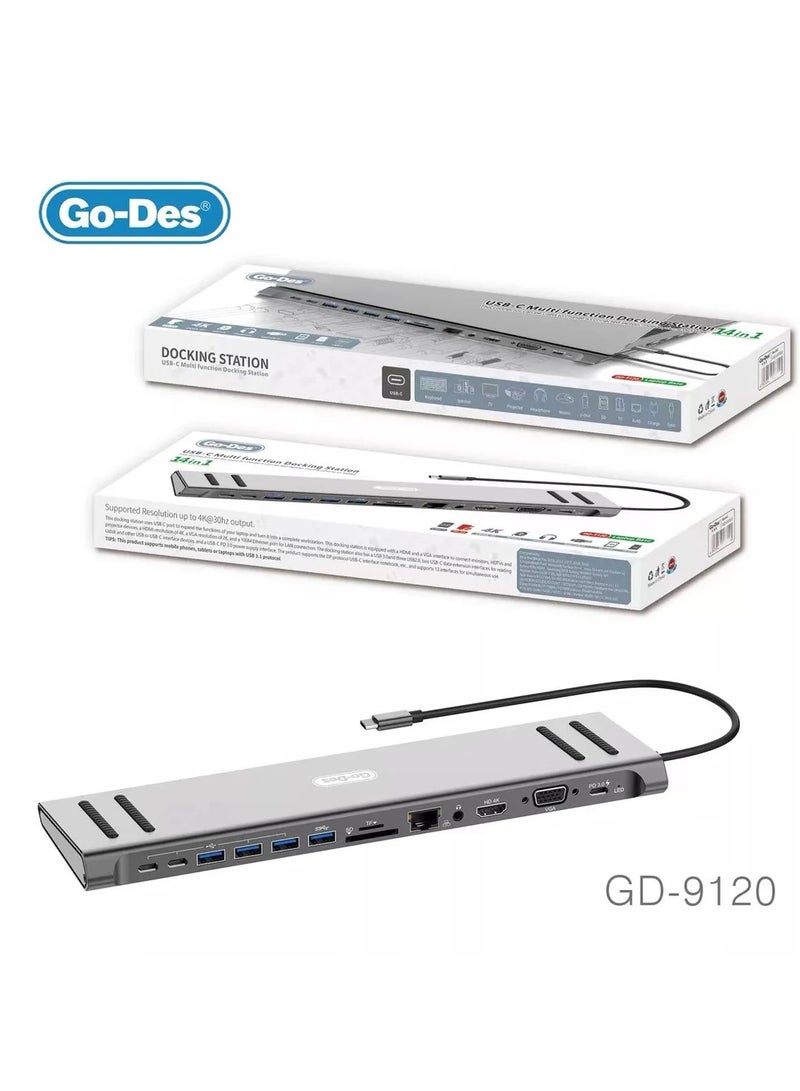 Go-Des 14 in 1 USB C Type  Multi Function Docking Station