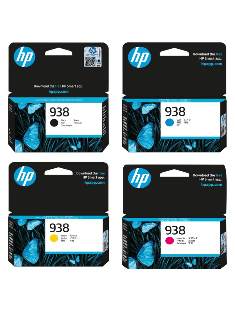 938  Original Ink Office Jet Pro 9720/9730 Wide Format All-In-One Printer 4-Pack Black/Cyan/Magenta/Yellow