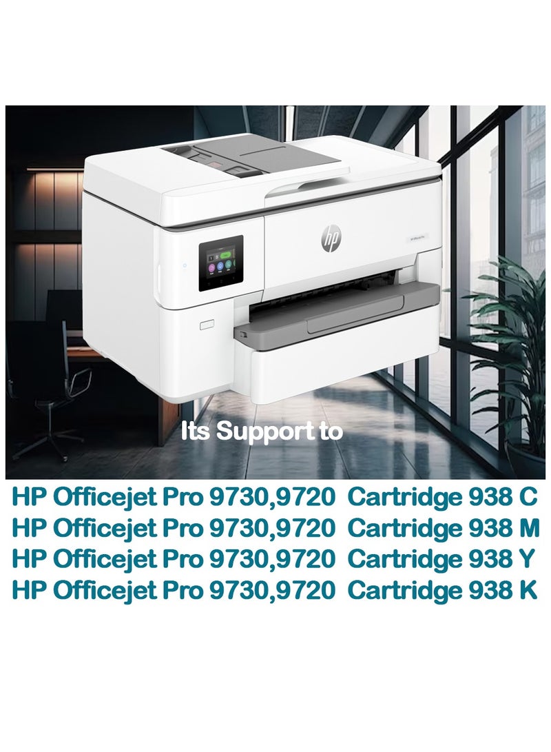 938  Original Ink Office Jet Pro 9720/9730 Wide Format All-In-One Printer 4-Pack Black/Cyan/Magenta/Yellow