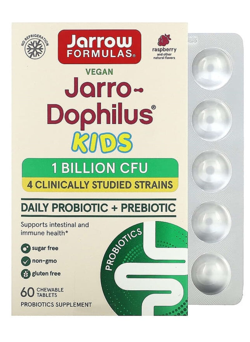 Jarro-Dophilus Kids Daily Probiotic + Prebiotic Raspberry 1 Billion CFU 60 Chewable Tablets