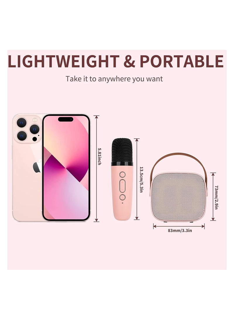 Mini Kids Karaoke Machine with 2 Wireless Microphones Portable Bluetooth Speaker with LED Lights Karaoke Gift for Girls and Boys Birthday Family Parties PINK-02