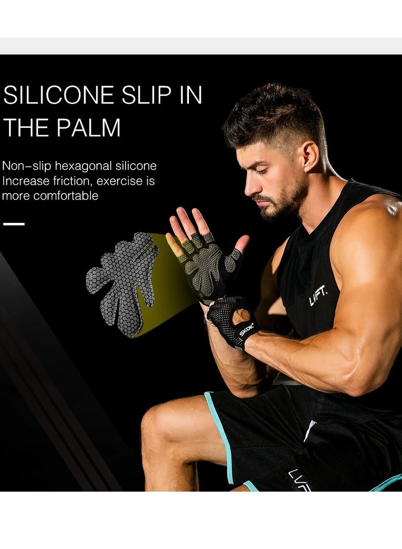 Breathable Exercise Gloves, Flexible Anti Slip Weight Lifting Gloves With Shock Absorbing Foam Pad Palm, Hollow Silicone Palm Training Gloves For Cycling, Bodybuilding, Gym Workout, (Size XL, Black)