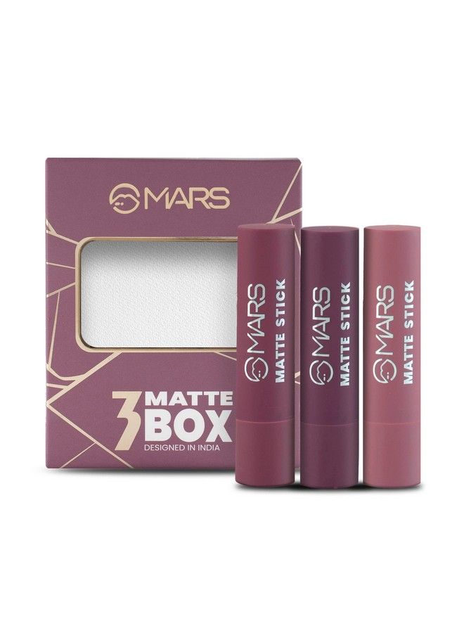 Matte Box Set Of 3 Lipsticks For Women ; Long Lasting ; Moisturising ; One Swipe Pigmentation (3X3.2 Gm) (03Plum)