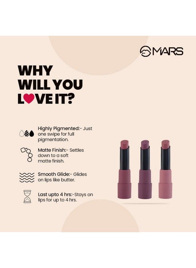 Matte Box Set Of 3 Lipsticks For Women ; Long Lasting ; Moisturising ; One Swipe Pigmentation (3X3.2 Gm) (03Plum)