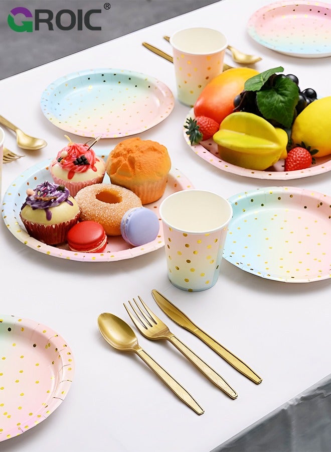 200 PCS Pink and Gold-Pastel Party Supplies,Disposable Party Dinnerware Include Paper Party Plates, Cups, Napkins, Straw,Forks Knives Spoon,Party Supplies