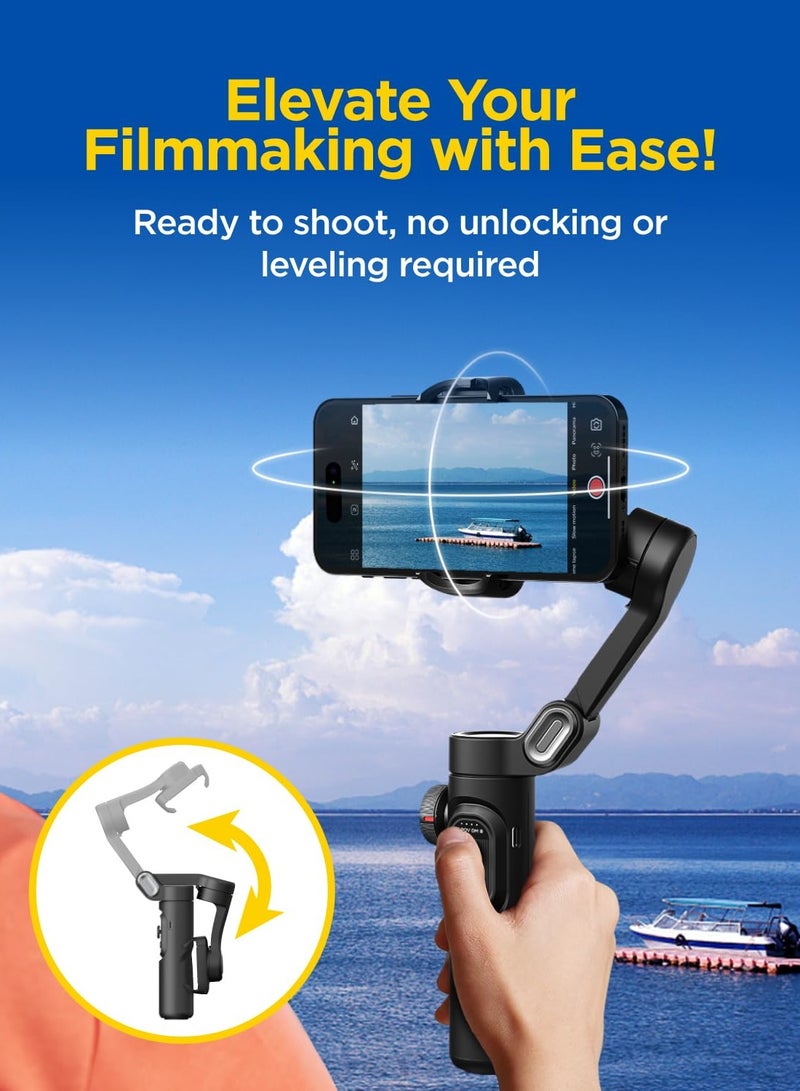 Gimbal Stabilizer for Smartphone, iPhone Gimbal w/Focus Wheel Face/Object Tracking Gimbal for iPhone 15 14 Pro Max/Android Foldable 3-Axis Handheld Phone Gimbal for Video Recording -Smart XE