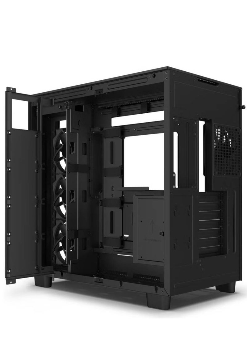 NZXT H9 Flow Dual-Chamber Mid-Tower ATX Gaming PC Case, High-Airflow Top Panel, Temp Glass Front & Side, Up to 360mm Radiator & 10x 120mm Fans Support, USB 3.2 Type-C & A Ports, Black | CM-H91FB-01