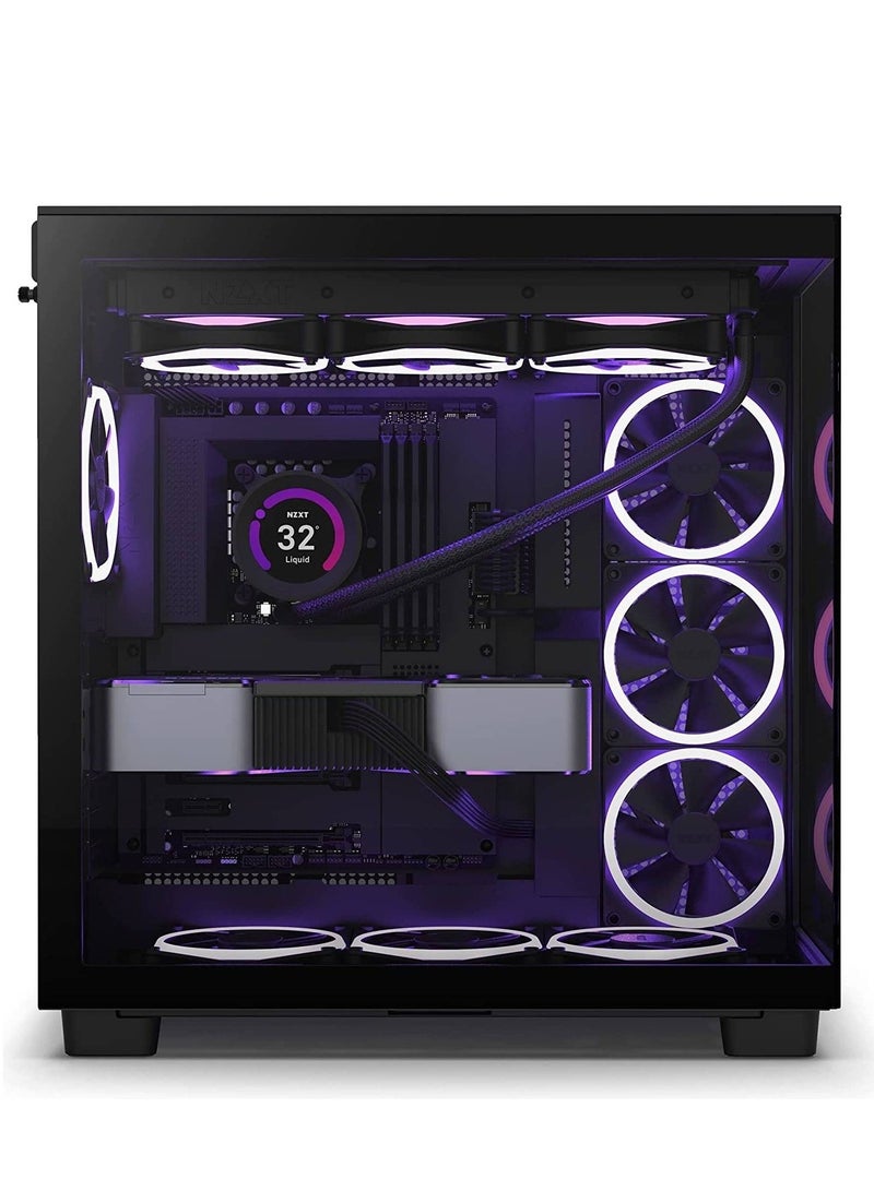 NZXT H9 Flow Dual-Chamber Mid-Tower ATX Gaming PC Case, High-Airflow Top Panel, Temp Glass Front & Side, Up to 360mm Radiator & 10x 120mm Fans Support, USB 3.2 Type-C & A Ports, Black | CM-H91FB-01