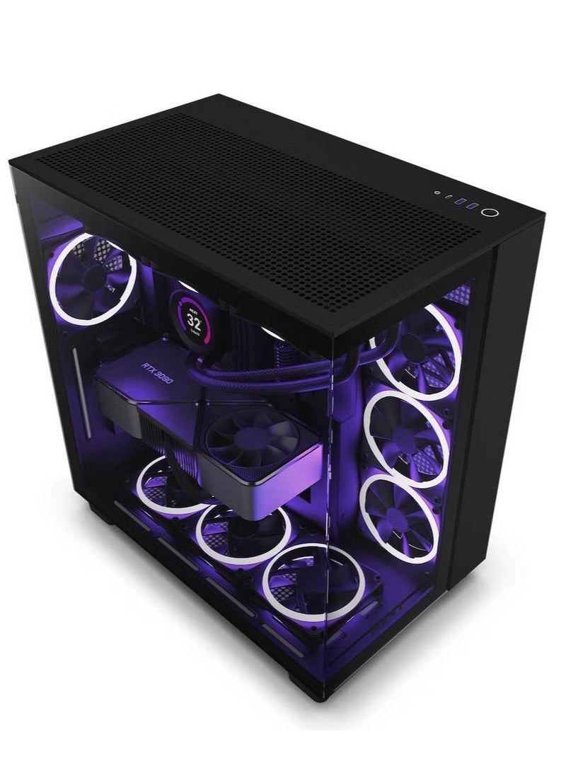 NZXT H9 Flow Dual-Chamber Mid-Tower ATX Gaming PC Case, High-Airflow Top Panel, Temp Glass Front & Side, Up to 360mm Radiator & 10x 120mm Fans Support, USB 3.2 Type-C & A Ports, Black | CM-H91FB-01