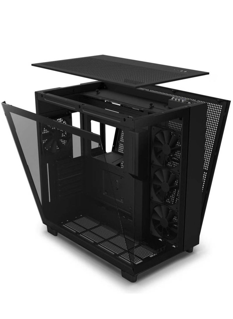 NZXT H9 Flow Dual-Chamber Mid-Tower ATX Gaming PC Case, High-Airflow Top Panel, Temp Glass Front & Side, Up to 360mm Radiator & 10x 120mm Fans Support, USB 3.2 Type-C & A Ports, Black | CM-H91FB-01